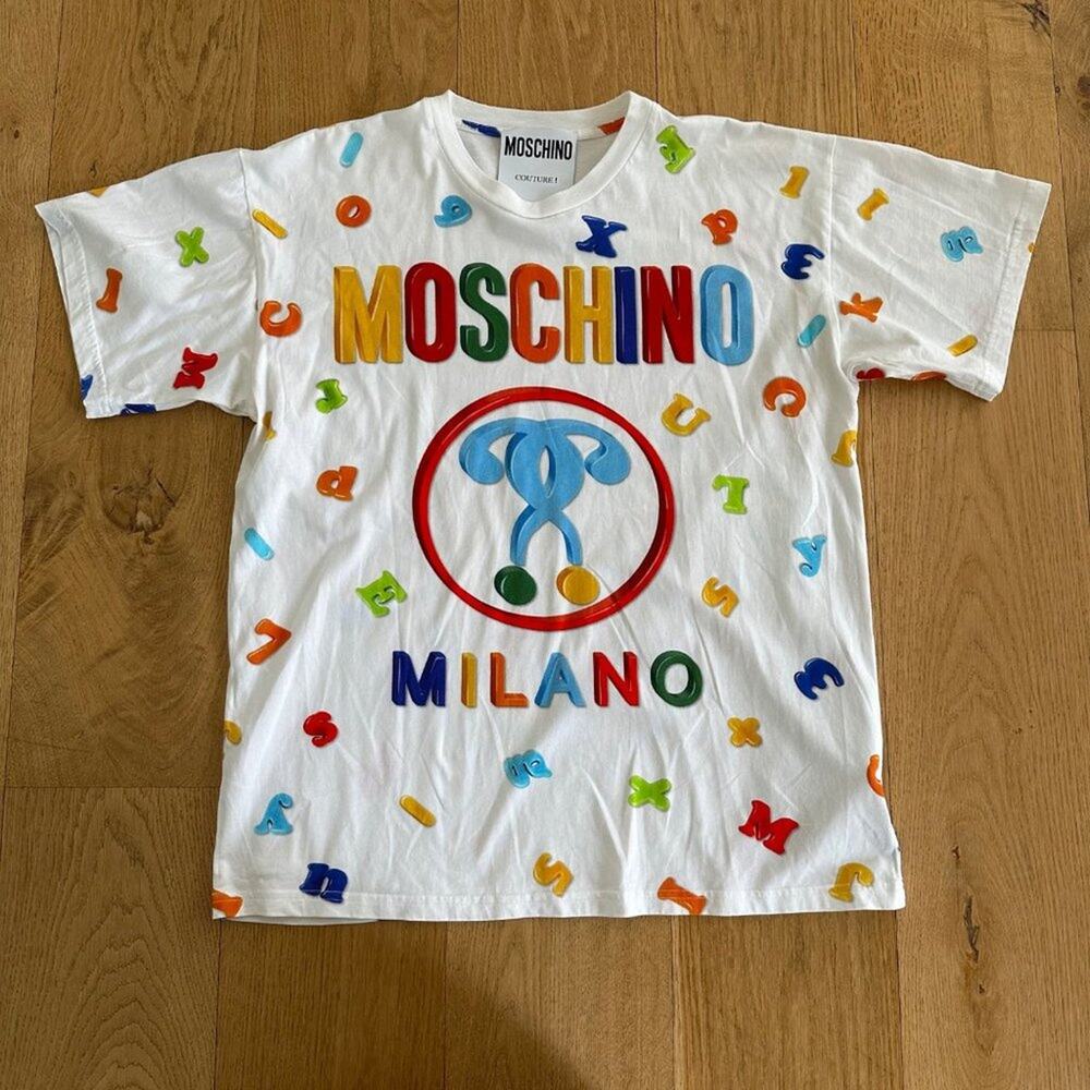 Moschino Couture Milano Fridge Magnet Short Sleeve Tee in White Multi